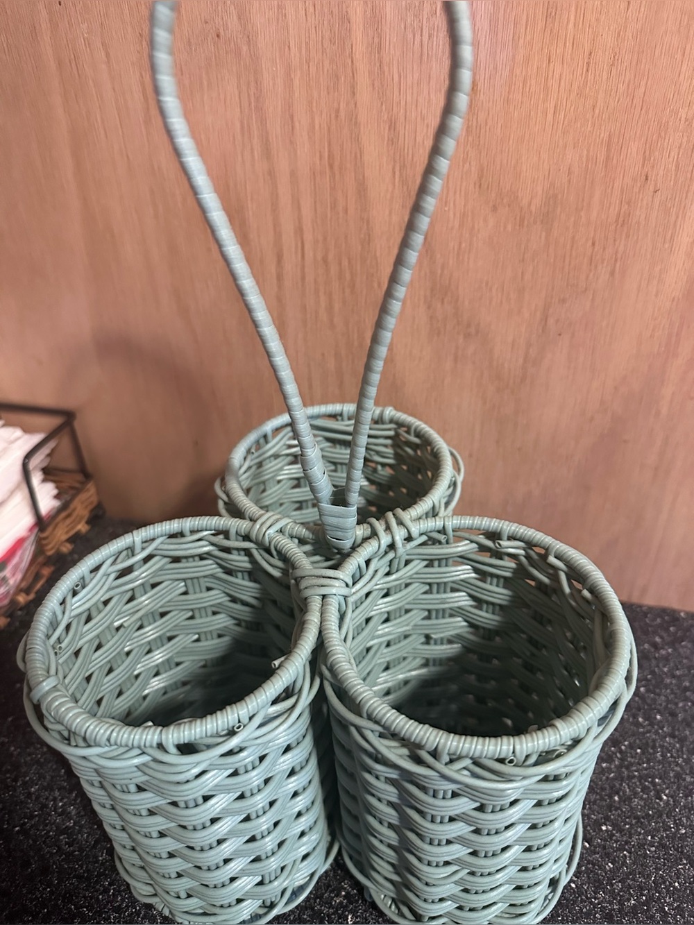 Handwoven Mint Green Wicker Wine/Utensil Caddy - Home Accents